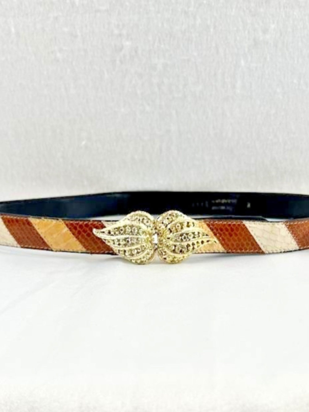 VTG 80s Genuine Snakeskin Patchwork Cinch Belt Gold Wing Buckle Adjustable M9132